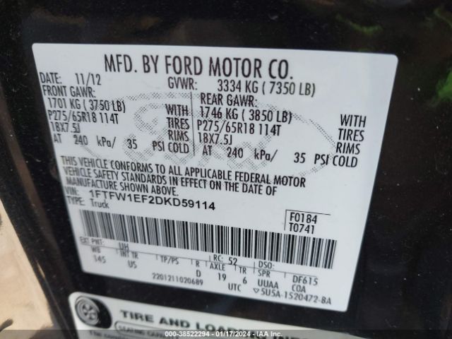 Photo 8 VIN: 1FTFW1EF2DKD59114 - FORD F-150 