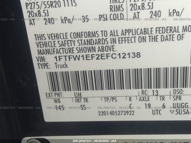 Photo 8 VIN: 1FTFW1EF2EFC12138 - FORD F-150 