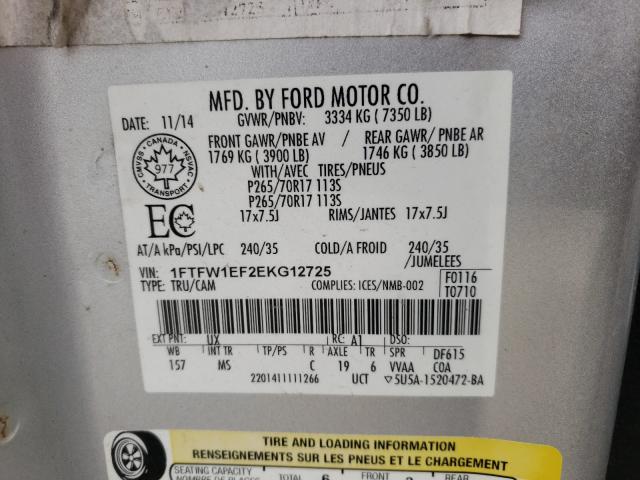 Photo 9 VIN: 1FTFW1EF2EKG12725 - FORD F150 SUPER 