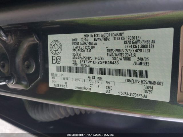 Photo 8 VIN: 1FTFW1EF2GFB38433 - FORD F150 