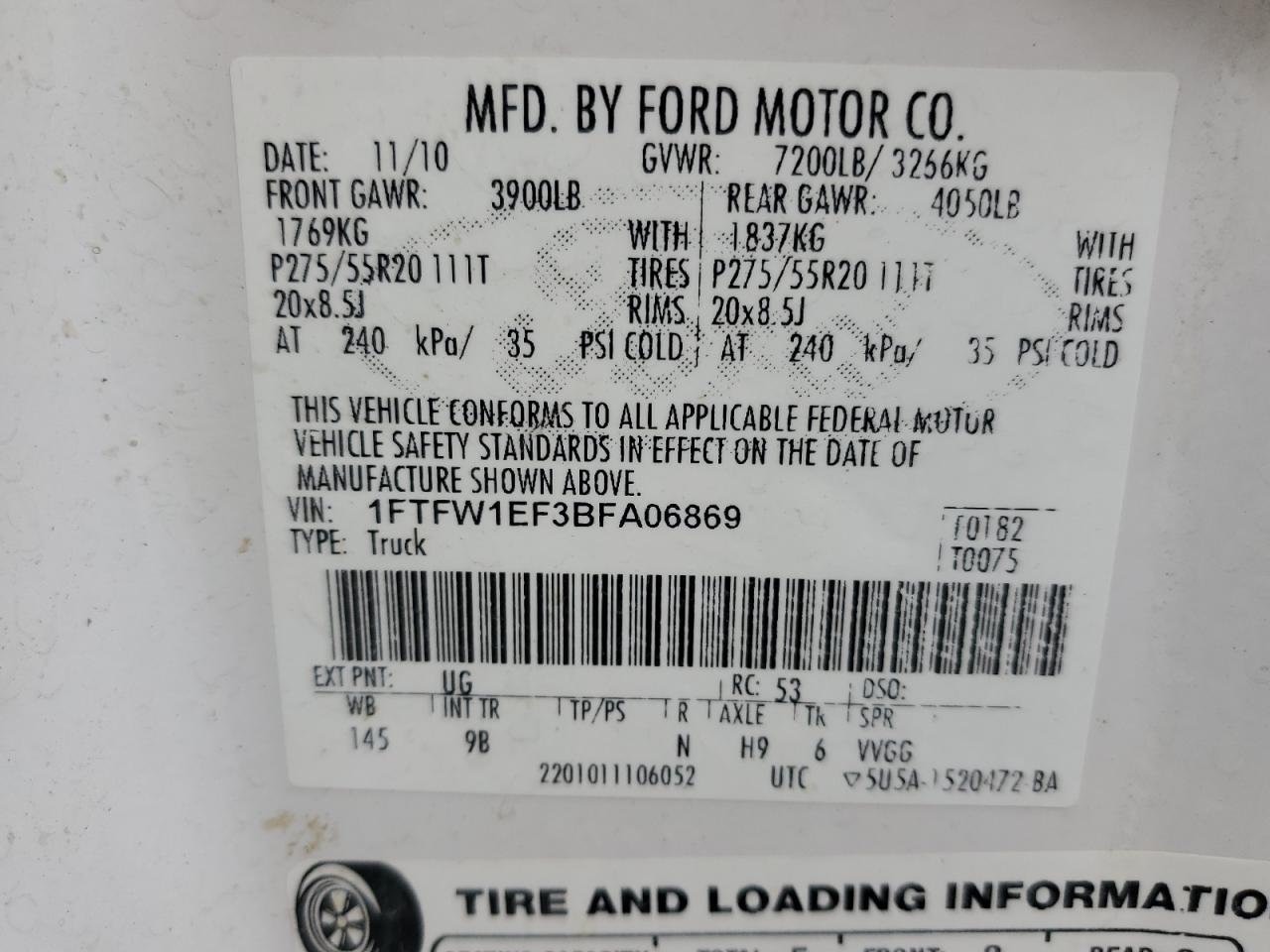 Photo 11 VIN: 1FTFW1EF3BFA06869 - FORD F-150 