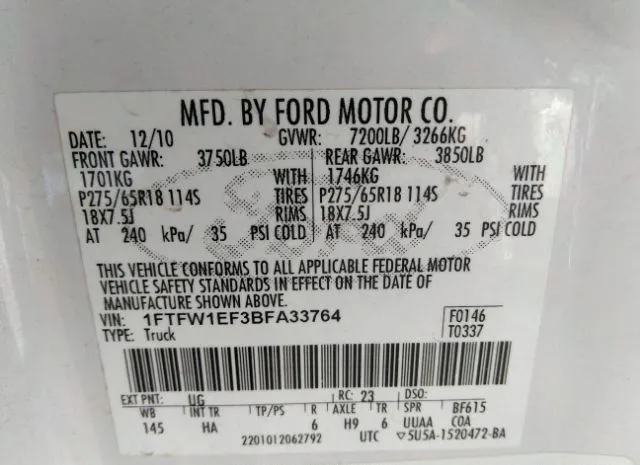 Photo 8 VIN: 1FTFW1EF3BFA33764 - FORD F-150 