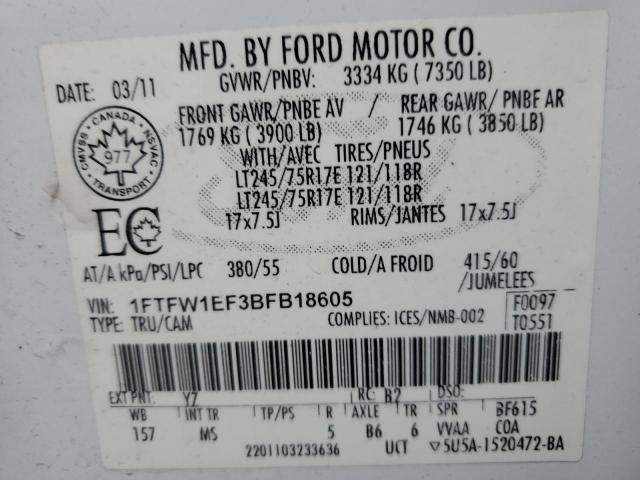 Photo 9 VIN: 1FTFW1EF3BFB18605 - FORD F150 SUPER 