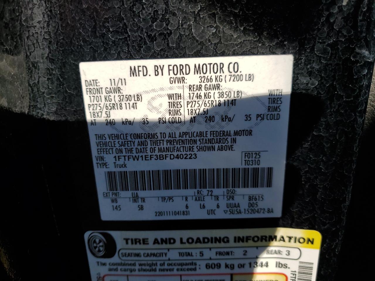 Photo 11 VIN: 1FTFW1EF3BFD40223 - FORD F-150 