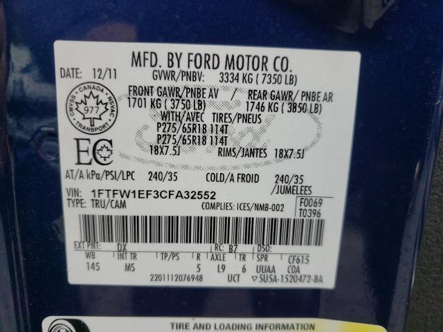 Photo 9 VIN: 1FTFW1EF3CFA32552 - FORD F150 SUPER 