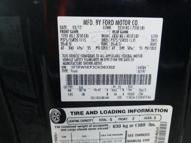 Photo 9 VIN: 1FTFW1EF3CKD63302 - FORD F150 SUPER 