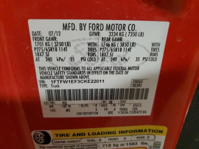 Photo 11 VIN: 1FTFW1EF3CKE22011 - FORD F-150 