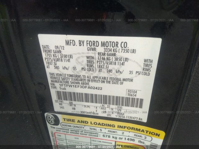 Photo 8 VIN: 1FTFW1EF3DFA02422 - FORD F-150 