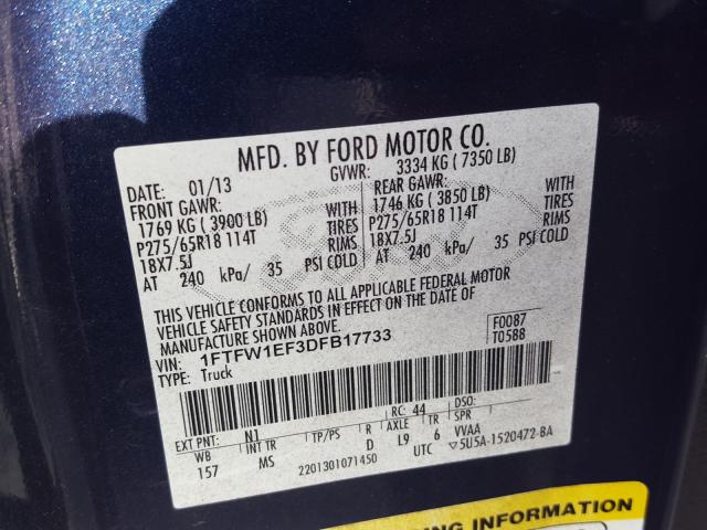 Photo 9 VIN: 1FTFW1EF3DFB17733 - FORD F150 SUPER 