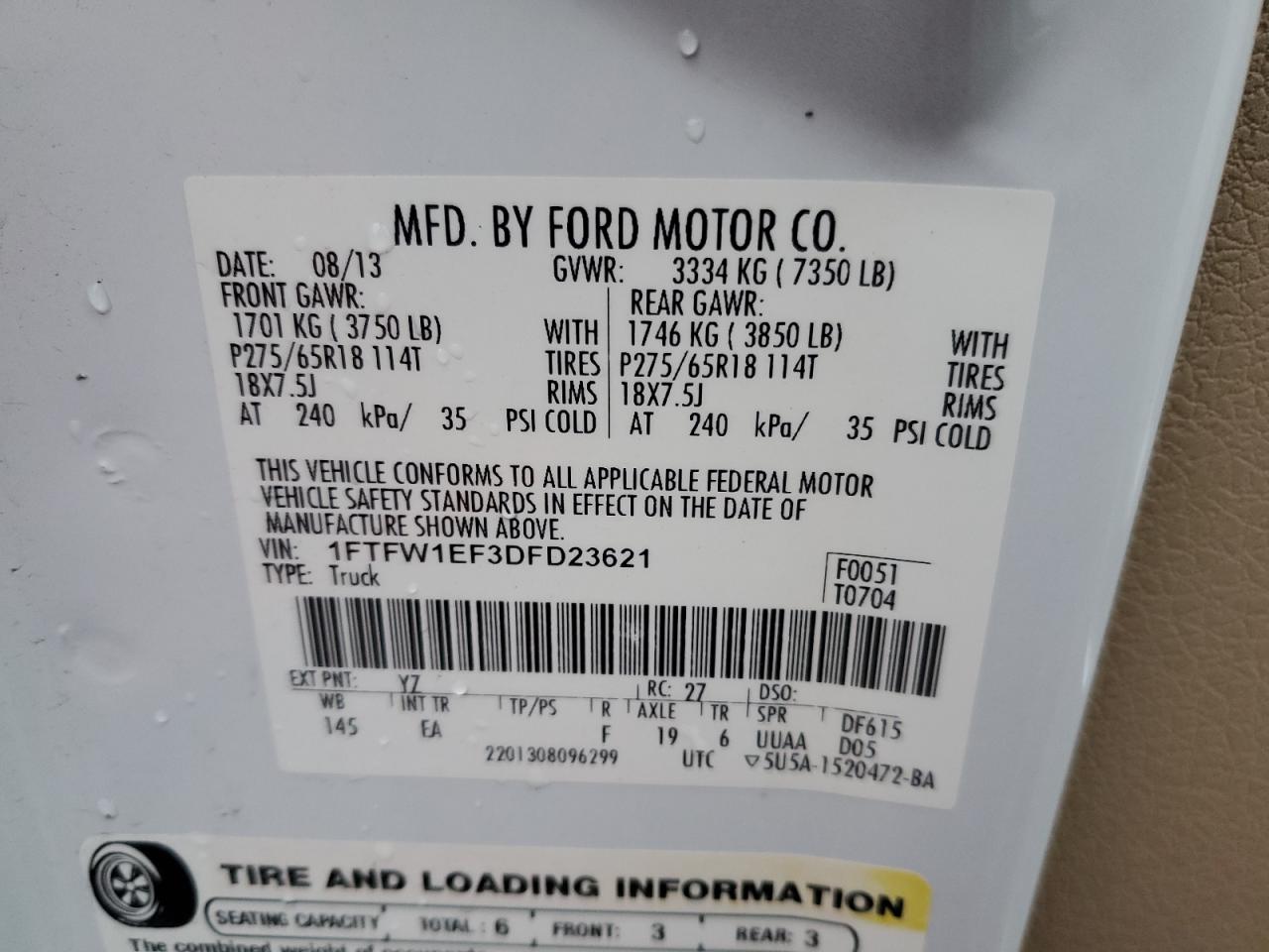 Photo 11 VIN: 1FTFW1EF3DFD23621 - FORD F-150 