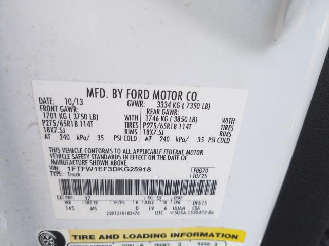 Photo 9 VIN: 1FTFW1EF3DKG25918 - FORD F150 SUPER 