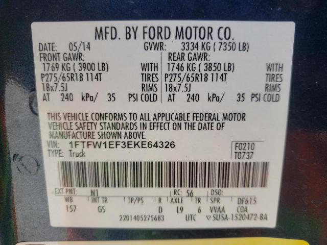 Photo 9 VIN: 1FTFW1EF3EKE64326 - FORD F150 SUPER 