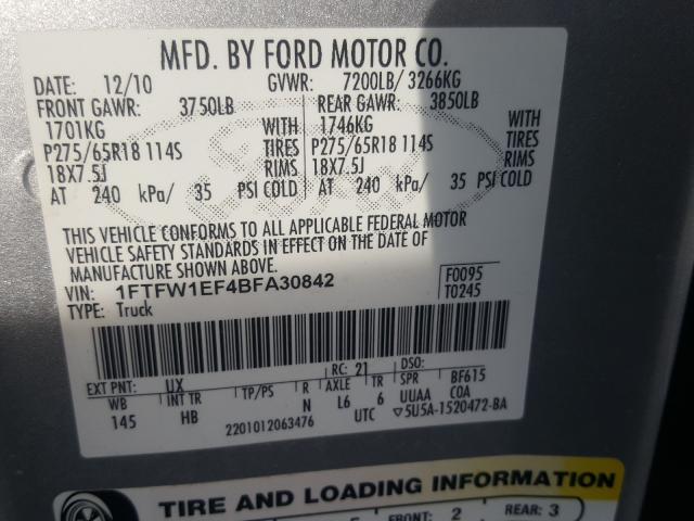 Photo 9 VIN: 1FTFW1EF4BFA30842 - FORD F150 SUPER 