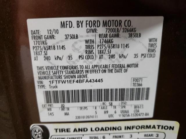 Photo 11 VIN: 1FTFW1EF4BFA43445 - FORD F-150 