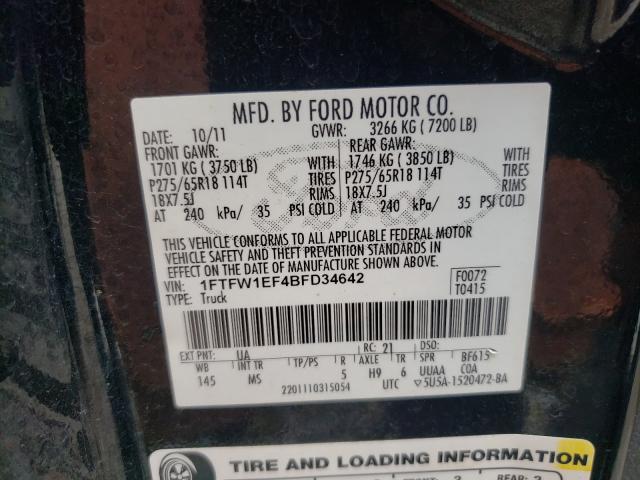 Photo 9 VIN: 1FTFW1EF4BFD34642 - FORD F150 SUPER 