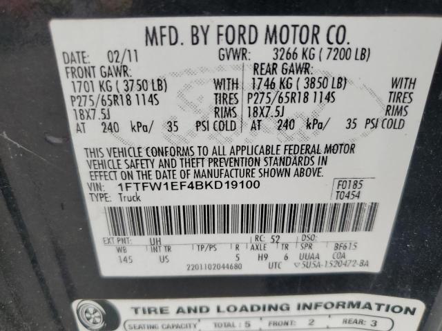 Photo 11 VIN: 1FTFW1EF4BKD19100 - FORD F150 SUPER 