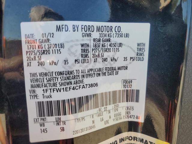 Photo 11 VIN: 1FTFW1EF4CFA73806 - FORD F150 SUPER 