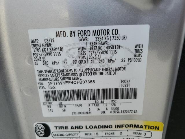 Photo 11 VIN: 1FTFW1EF4CFB07355 - FORD F150 SUPER 