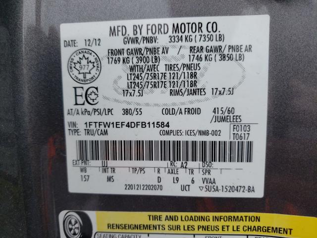 Photo 9 VIN: 1FTFW1EF4DFB11584 - FORD F150 SUPER 