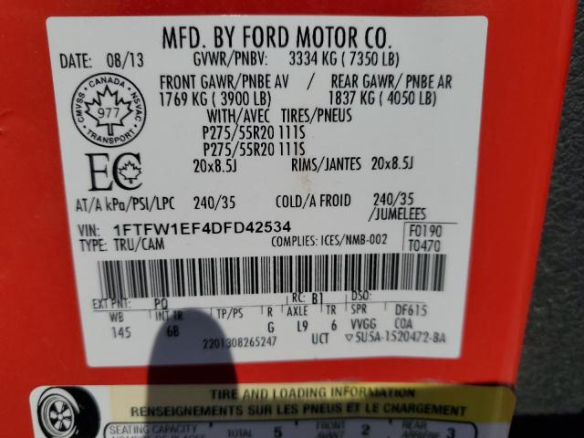 Photo 11 VIN: 1FTFW1EF4DFD42534 - FORD F150 SUPER 