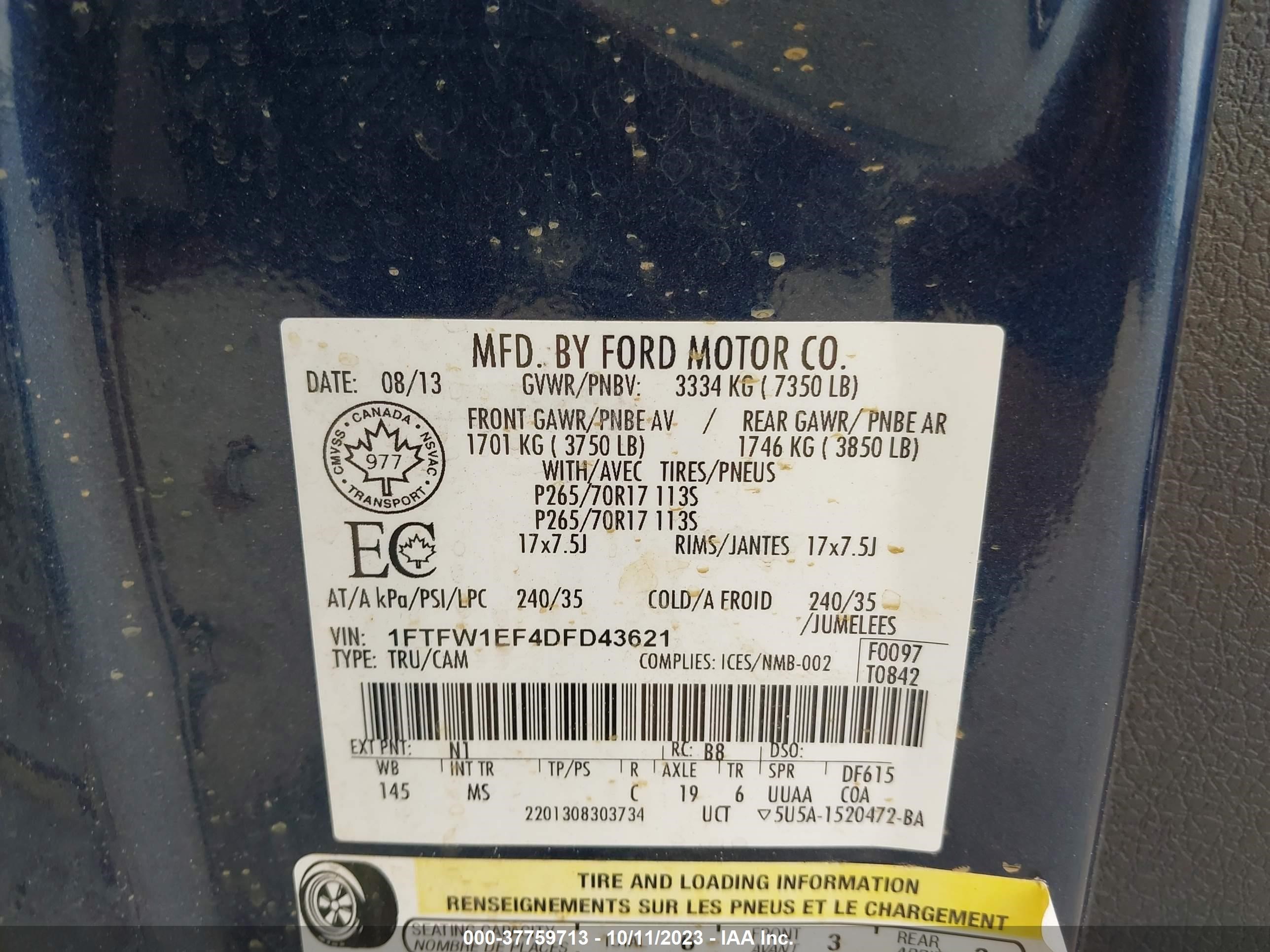 Photo 8 VIN: 1FTFW1EF4DFD43621 - FORD F-150 