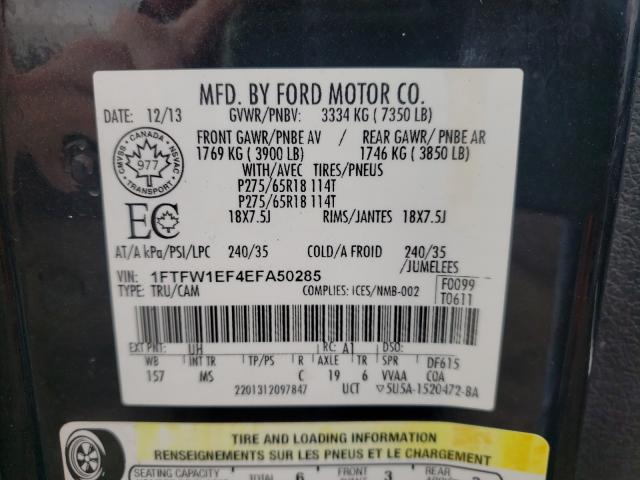 Photo 9 VIN: 1FTFW1EF4EFA50285 - FORD F150 SUPER 