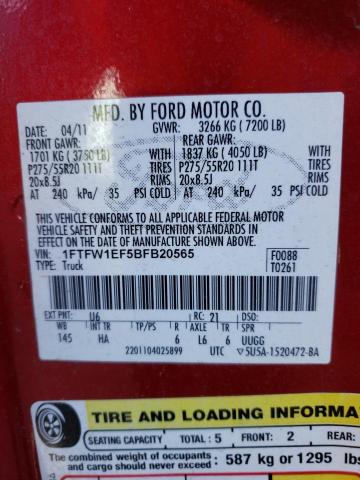 Photo 11 VIN: 1FTFW1EF5BFB20565 - FORD F150 SUPER 