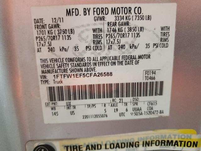 Photo 12 VIN: 1FTFW1EF5CFA26588 - FORD F150 SUPER 