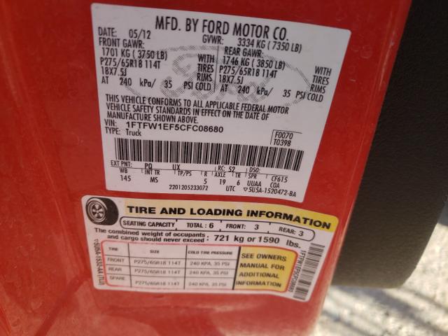 Photo 9 VIN: 1FTFW1EF5CFC08680 - FORD F150 SUPER 