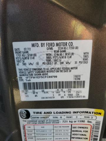 Photo 11 VIN: 1FTFW1EF5CFC69799 - FORD F150 SUPER 