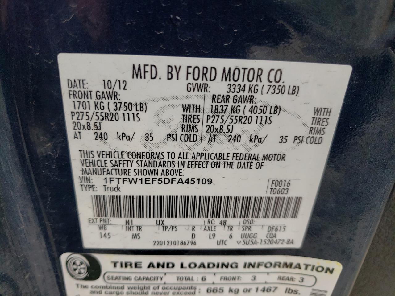 Photo 11 VIN: 1FTFW1EF5DFA45109 - FORD F-150 