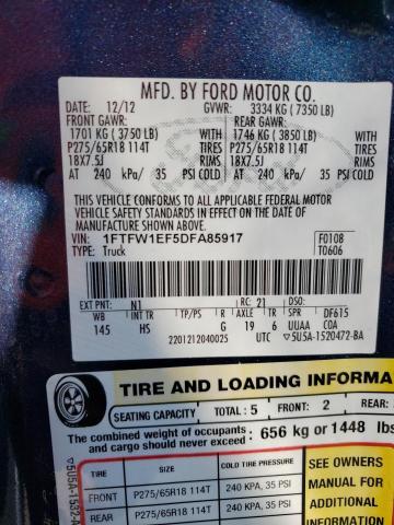 Photo 11 VIN: 1FTFW1EF5DFA85917 - FORD F-150 