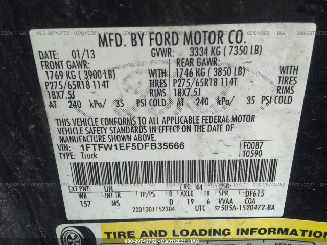 Photo 8 VIN: 1FTFW1EF5DFB35666 - FORD F-150 