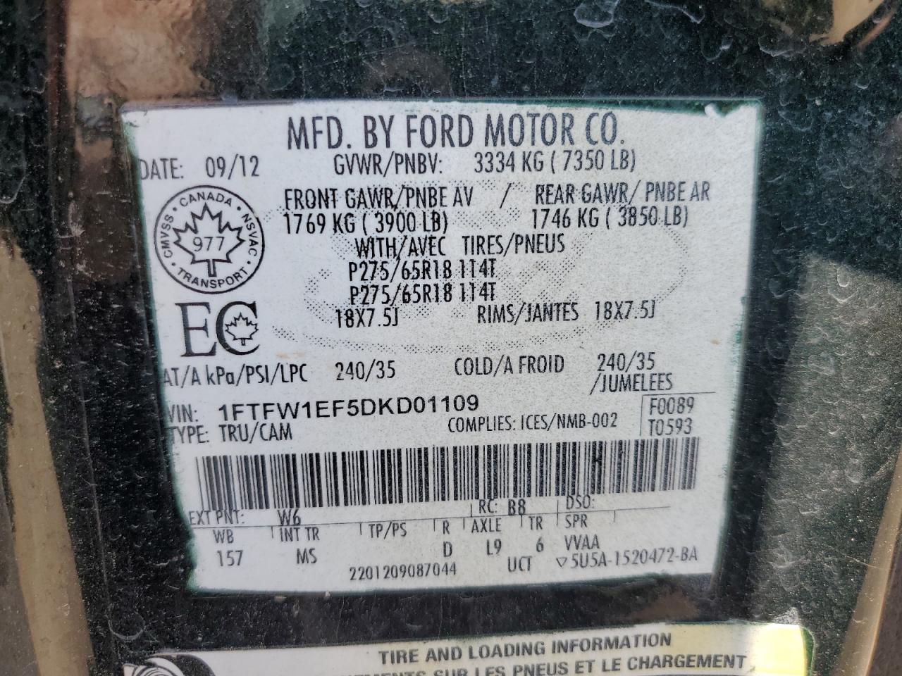 Photo 11 VIN: 1FTFW1EF5DKD01109 - FORD F-150 