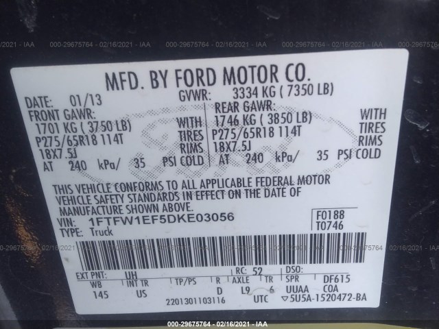 Photo 8 VIN: 1FTFW1EF5DKE03056 - FORD F-150 