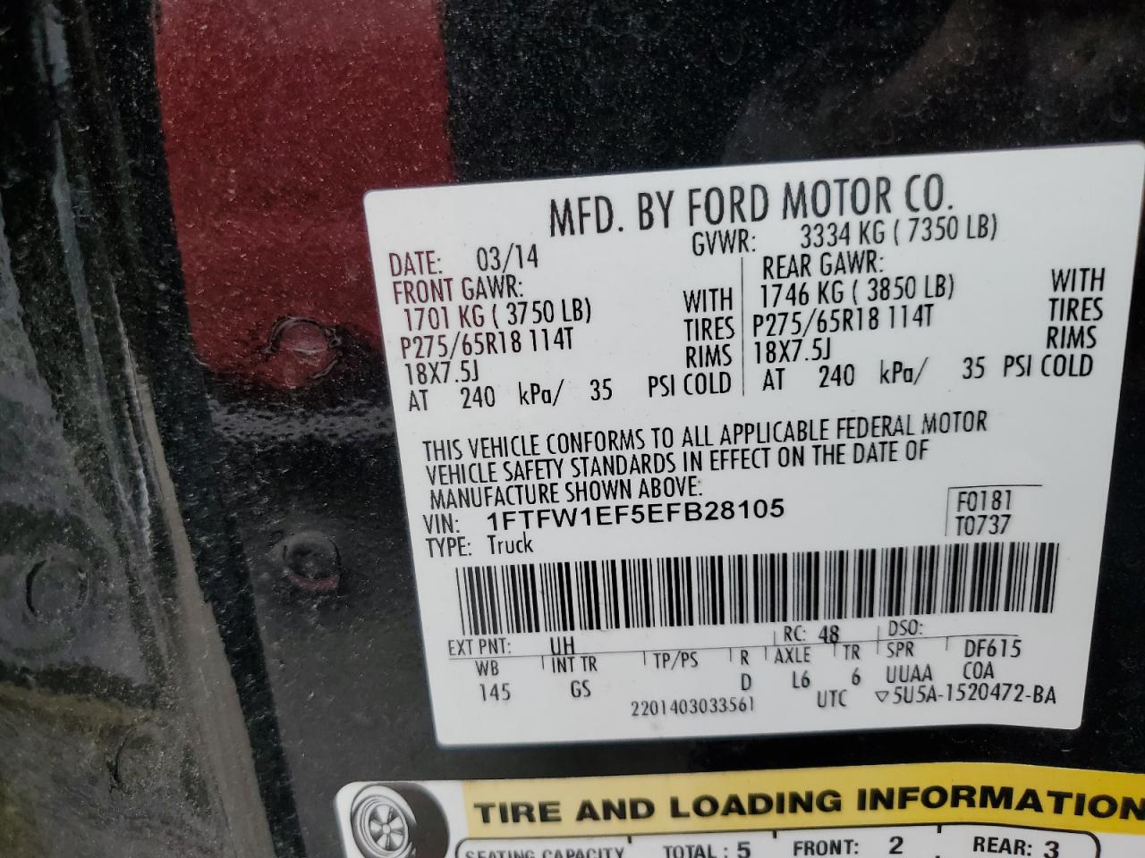 Photo 11 VIN: 1FTFW1EF5EFB28105 - FORD F-150 