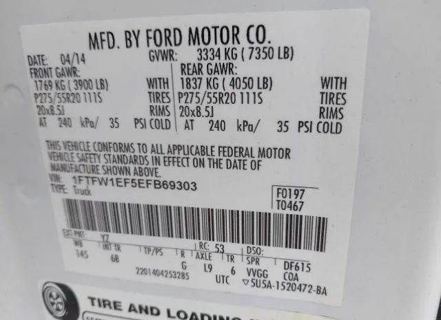 Photo 8 VIN: 1FTFW1EF5EFB69303 - FORD F-150 