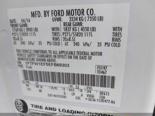 Photo 8 VIN: 1FTFW1EF5EFB69303 - FORD F-150 