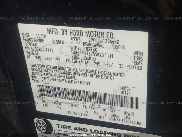 Photo 8 VIN: 1FTFW1EF6BFA16747 - FORD F-150 