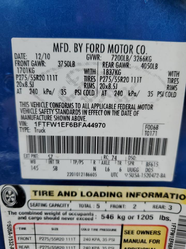 Photo 11 VIN: 1FTFW1EF6BFA44970 - FORD F-150 