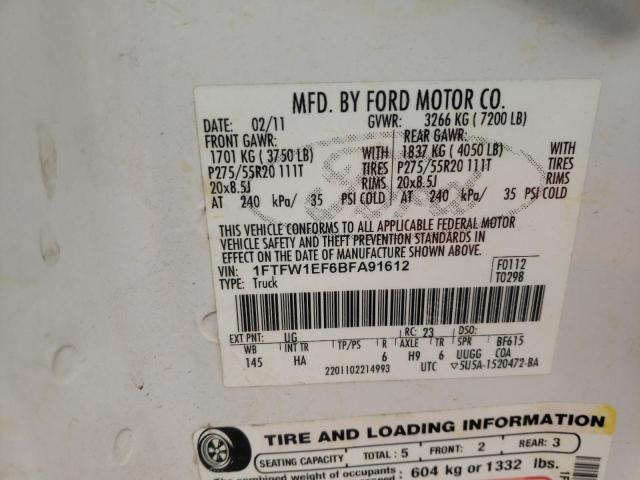 Photo 9 VIN: 1FTFW1EF6BFA91612 - FORD F150 SUPER 