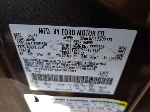 Photo 9 VIN: 1FTFW1EF6BFB83951 - FORD F150 SUPER 