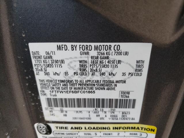 Photo 9 VIN: 1FTFW1EF6BFC01865 - FORD F150 SUPER 