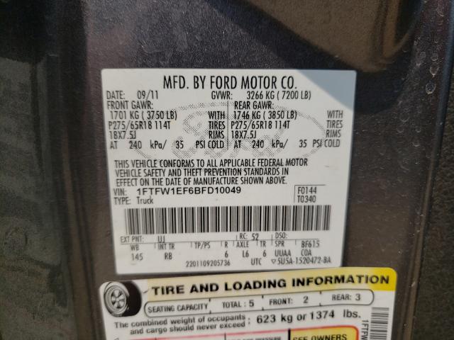 Photo 9 VIN: 1FTFW1EF6BFD10049 - FORD F150 SUPER 