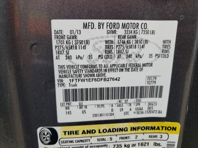 Photo 9 VIN: 1FTFW1EF6DFB27642 - FORD F150 4WD 