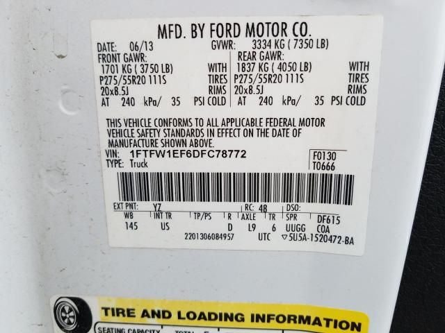 Photo 9 VIN: 1FTFW1EF6DFC78772 - FORD F150 SUPER 