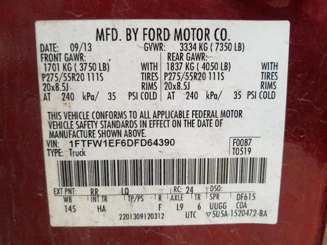 Photo 9 VIN: 1FTFW1EF6DFD64390 - FORD F150 SUPER 