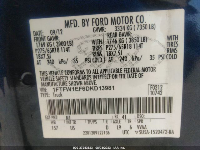 Photo 8 VIN: 1FTFW1EF6DKD13981 - FORD F-150 