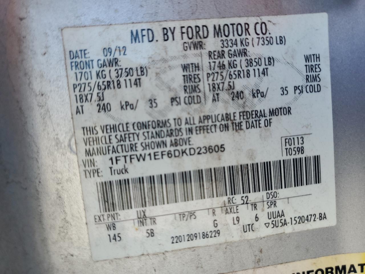 Photo 11 VIN: 1FTFW1EF6DKD23605 - FORD F-150 