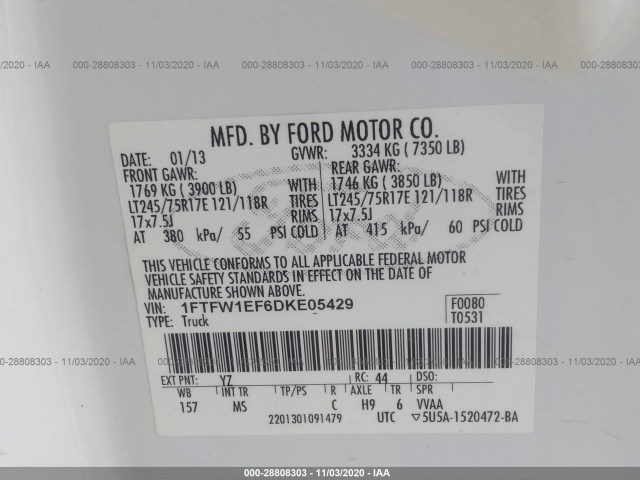 Photo 8 VIN: 1FTFW1EF6DKE05429 - FORD F-150 